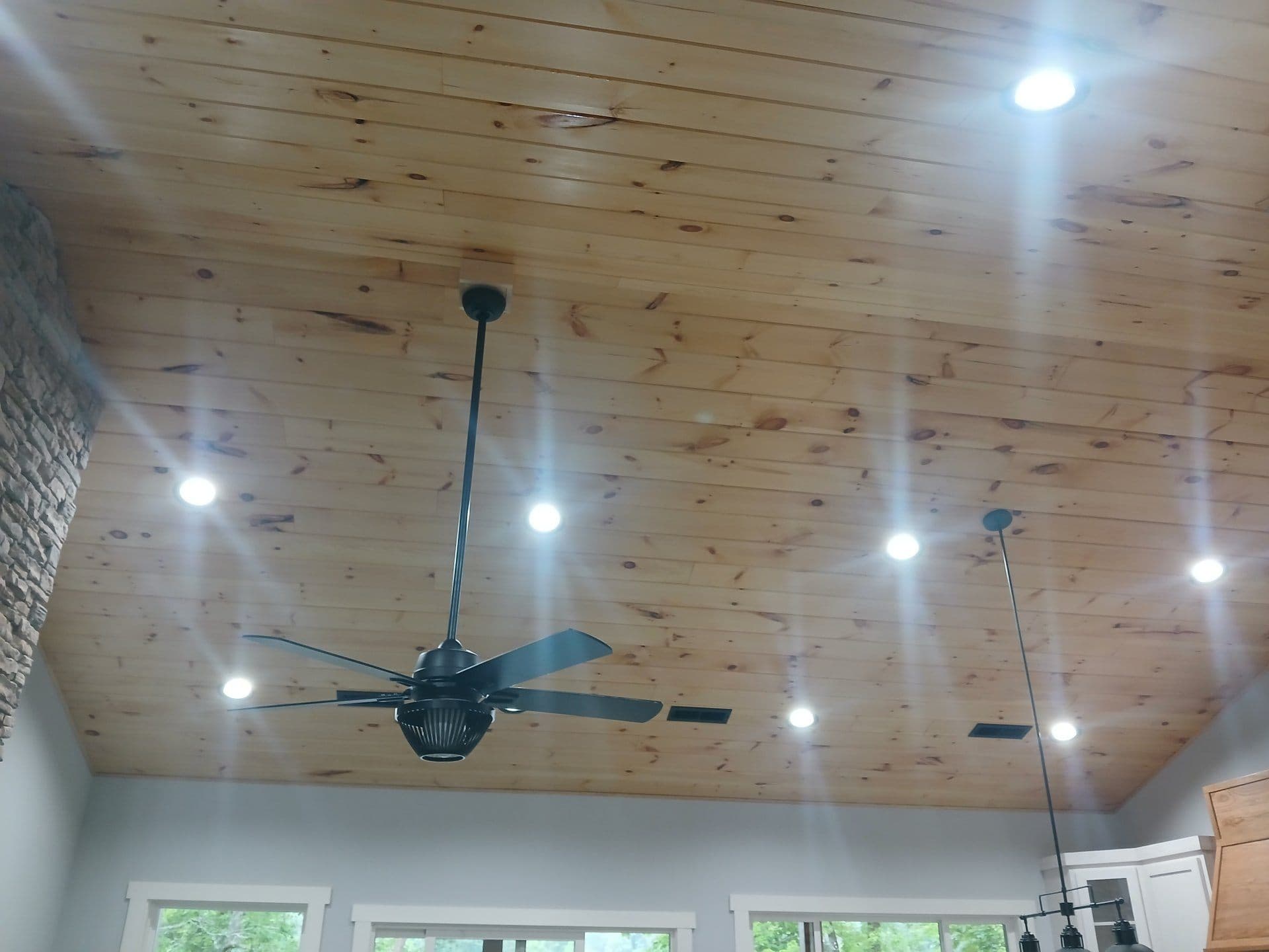 Tongue-and-groove pine vaulted ceiling installed by Build By Manny in Knoxville, TN